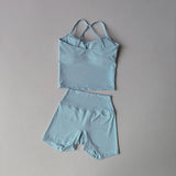Women's Slim Shoulder Yoga Vest High Waisted Waist Hugging Naked Yoga Three Part Shorts Exercise Set Popular Fitness Clothing