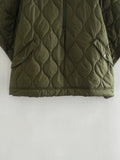 Quilted Argyle Coat Cape Rainproof Jacket Women Winter Jacket Army Green Casual Padded Loose Parkas Oversize Turtleneck Coat
