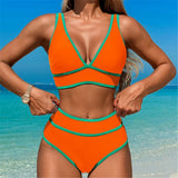 S - XL Sexy V Neck Printed High Waist Bikini Female Swimsuit Women Swimwear Two-pieces Bikini Set Bather Bathing Suit Swim V6997