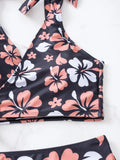 Sexy Black Floral Print Bikini Set 2026 Women V Neck Cross Push Up Bra High Waist Swimsuit Beach Bathing Suit Holiday Swimwear