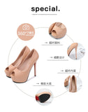 10/12/14cm Super High Heels Women Fashion Leather Shoes Spring Fall Peep Toe Platform Party Nude Black Office Dress Pumps Female
