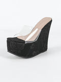 NASBAVIPVC Transparent Slippers Women Peep Toe 15CM Wedges High Heels Platform Sandals Summer Fashion Open Toe Party Dress Shoes