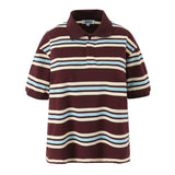Foridol Burgundy Striped Casual Women T-shirt Summer Loose Polo Shirts Buttons New Female Tops Blouse White Tops Spring Shirt