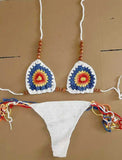 Sexy Hand Woven Bikini 2026 Mujer Women Green Patchwork Bead String Strap Micro Swimsuit Beach Bathing Suit Knitted Swimwear