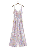 Paisley Print Bohemian Wide Leg Long Pants Jumpsuit Women Summer New Overalls Spaghetti Strap Loose Casual Boho Jumpsuit Tassel