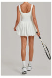 Nake Fake Two-piece Tennis Dresses Women's Anti Glare Pleated Fluffy Skirt Bulit-in Pocket Shorts Outwear Gym Fitness Golf Dress