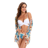 5 Colors Sexy 3-piece Bikini Set Women Push Up High Waist Plant Print Swimwear Swimsuit Bikinis Set Bathing Suit Bikini Cover Up