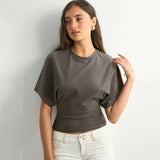 Fashion Casual Solid Gray Cropped T-shirt 2026 Woman Clothes O-neck Corset Tops Streetwear Girls Summer Autumn Short Tee Shirts