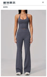 New Yoga Sets Women Summer Seamless Thread Hanging Neck Sports Vest Exercise Fitness Suit High Waist Wide Leg Pants Tracksuit