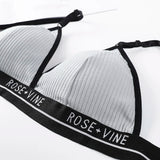 Women's Ribbed Wireless Triangle Bralette and Thong Set Low Rise Panties Daily Wear Comfort Underwear Ladies Sexy Lingerie Set