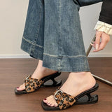 Sexy Black Rivet Slippers Square Toe Buckle Strap Strange Style Heel Sandals Outside 2025 Summer New French Style Women Shoes