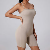 Sexy Fitness Yoga Jumpsuit Women Sleeveless Slim Playsuit Pleated Hollow Running Scrunch Shorts Romper One Piece Sports Suit