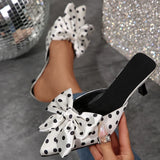 Elegant Polka Dot Bowknot High Heels Sandals Women Fashion Pointed Toe Thin Heel Mules Shoes Woman Plus Size Dress Party Shoes
