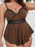 VigoJany 2026 Solid Patchwork Plus Size Tankini Women Push Up High Waist Big 2 Piece Swimsuit Backless Beach Large Bathing Suit
