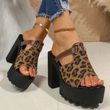 Leopard Print Chunky Platform Sandals for Women 2026 Summer Slip On Super High Heels Sandals Woman Plus Size 43 Fashion Slippers