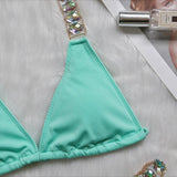 9 Colors Sexy Bikini Women Luxe Crystal Diamond Metal Chain Pit Striped Swimwear Swimsuit Bikinis Set Bathing Suit Beach Bikini