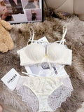 MOYISU Push Up Bra for Small Bust - French Chic Lace Bralette Set, Wireless Comfort Support Anti-Sag Underwear for Petite Women