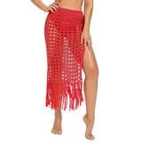 Womens Swimwears Skirts Knit Hollow Out Bikini Cover-ups See Through Club Beach Sexy Tie-ups Waist Tassel Hem Split Skirts