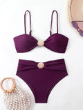 Strappy High Waist Bikinis 2026 Women Sexy Shell Swimsuit Solid Padded Swimwear Female Bathers Bathing Swimming Swim Suit
