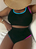Large Size 3XL Women's Patchwork Swimsuit Sexy Backless High Waist Swimwear Textured Bikini Set Female Beachwear Holiday Biquini