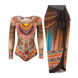 2025 Long Sleeve Sheer Sun Protection One-Piece Set Swimsuit Women Sexy Rash Guard Swimwear Bodysuit Beachwear With Cover up