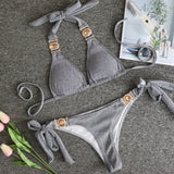 4 Colors Sexy Bikini Women Solid Shining Swimwear Swimsuit Crystal Diamond Female Bandage Halter Beach Bikinis Set Bathing Suit