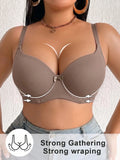 Plus Size Women's B C D Thin Cup Ribbed Push Up Bra Wide Straps Underwire Side gather Lingerie Comfort Ladies Brassiere