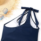 2026 One Piece Swimsuit Solid Swimwear Women One Shoulder String Bathing Suit Female Monokini Swimming Summer Beachwear Bodysuit