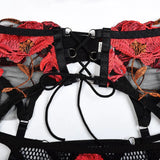 Toucheart 4-Piece Sexy Lingerie Set Women Embroidered Flower Straps Cross Hollow Out Mesh Patchwork Sexy Lace Up Bra Garters Set