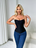 Women’s New Zipper Front Corset, Black Seamless Stretch Boned Bustier, Slimming Curve-Hugging Shapewear Top