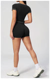 Speed Drying Tight Yoga Sets Women Color Contrast Short Sleeve Slim Sports Top High Waist Leggings Running Fitness Athletic Wear