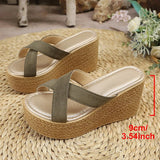 2026 Wedges Slippers Women Summer Plus Size 43 Chunky Platform Sandals Woman Comfortable Cross Strap High Heeled Sandals Female