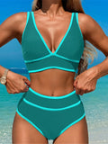 S - XL Sexy V Neck Printed High Waist Bikini Female Swimsuit Women Swimwear Two-pieces Bikini Set Bather Bathing Suit Swim V6997