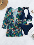 Halter Print Bikini 2026 Women Swimsuit With Kimono High Waist Swimwear Female Bathers Bathing Swimming Swim Suit Beachwear