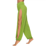 Hip Hop Style Yoga Dance Pants Women Harem Pants High Waist Side Slit Design Wide Leg Casual Trousers Solid Color