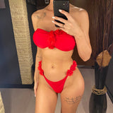 XS - L 3D Flowers Bandeau High Cut Bikini Women Swimwear Female Swimsuit Two-Pieces Bikini Set Bather Bathing Suit Swim V5961