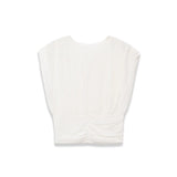Fashionable Casual Solid Color Pleated Knit Top White Pleated Short Sleeve Blouse Waist Elegant Summer Top For Women Wear R6ZV