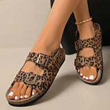 Fashion Bukcle Leopard Print Sandals Women 2025 Summer Back Strap Platform Sandles Woman Comfortable Plus Size Beach Sandalias