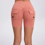 Women's Peach Lifting Yoga Shorts - High Waisted Stretchy Workout Shorts with Button Quick-Dry Tummy Control for Running Fitness