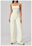 Yoga Suit Gym Fitness Set Hanging Neck Slim Sports Tank Top High Waist Wide Leg Pants Tracksuit Outdoor Running Athletic Wear