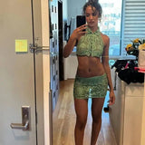 Women's Fashionable Lapel Embroidered Backless Shorts Set J25E