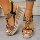 Fashion Crystals Wedges Heel Sandals Women Summer Chunky Platform Bohemian Sandalias Mujer Slip On High Heels Sandles Female 43