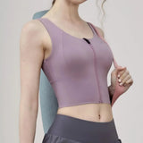 Women Sports Vest Sleeveless Round Neck Zipper Closure Fitness Bra Seamless Fabric Front Zipper Removable Chest Pad Underwear