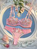 New Pink Bra Women Lingerie Set Ladies Embroidery Floral Bras Underwear Sets