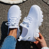Orange Breathable Knitted Sneakers Women Comfort Slip On Mesh Sport Shoes Woman Plus Size 43 Thick Bottom Vulcanized Shoes Mujer
