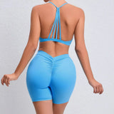 Women's 2-Piece Yoga Sets High Waist Seamless Shorts  Hip-Lifting & Backless Gym Leggings Quick Dry Workout Fitness Suits