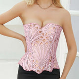 Toucheart Hot Girl Suspender Sexy Top with Fishbone Corset Intimate Hollow See-through Lace Classic Romantic Retro Palace Corset