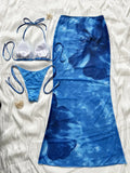 2025 European And American Style Women's Swimsuit Tie-dye Three-piece Bikini Burkini Muslim Swimwear - Fashionable Poolwear