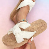 Ladies Sandals Slippers Solid Colour Bow Beach Outer Wear Flat Bottom Large Size Anime Slippers For Women Dressy Sandalias