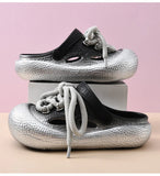Plus Size Summer Platform Sandals For Women Men Home Street Garden Shoes Lace-up Style Silver Gold Clogs Couples Beach Slippers